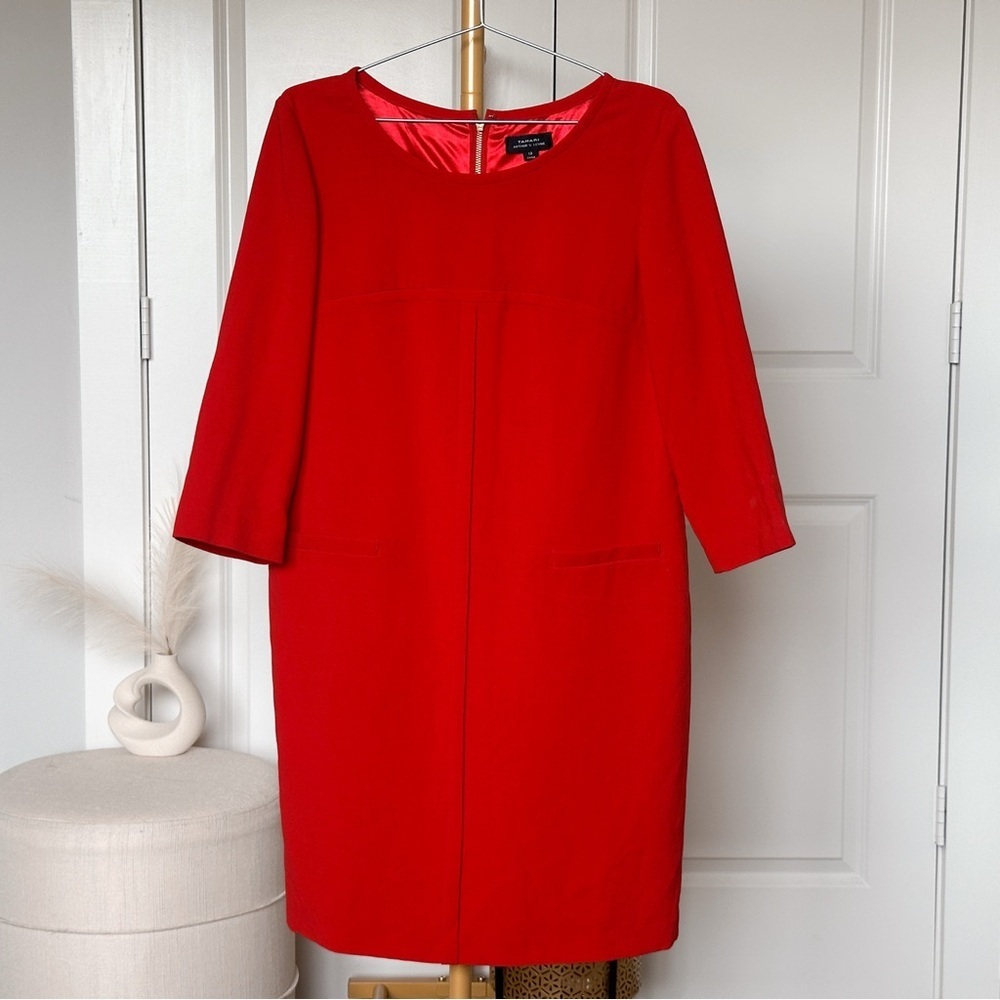 Tahari ASL Red Sheath Dress with 3/4 Sleeves - Picture 7 of 12